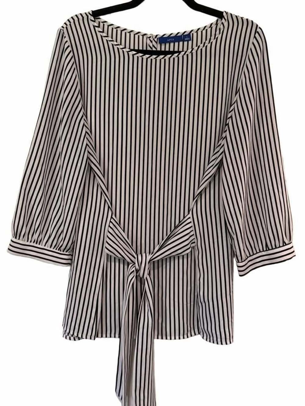 Apt. 9 Black and White Striped Tie-Front Blouse Size Large